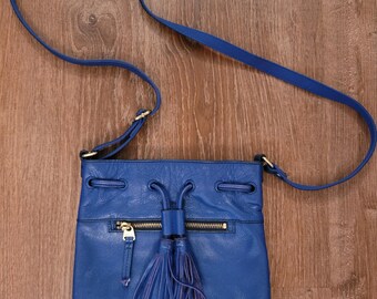 Fossils bucket bag, sapphire blue, cross body, Leather