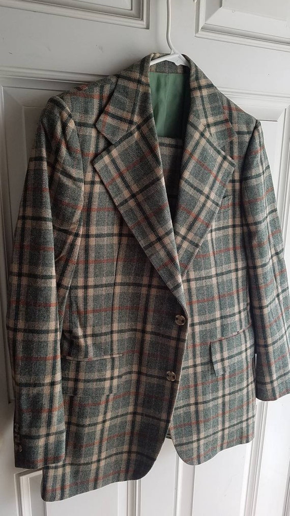 Mens wool plaid suit mid century modern 1950 1960 