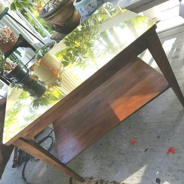 Vintage home and living furniture coffee table Mid century modern coffee table gold cherry wood