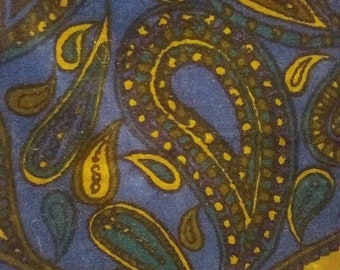 Vintage velvet fabric paisley bohemian fabric blue green black pattern fabric 1960's upholstery fabric