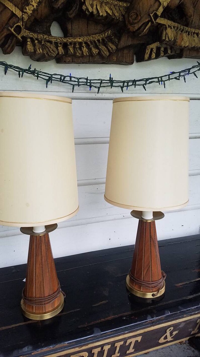 Vintage table lamps mid century modern living room lamps wood image 0