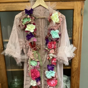 ボヘミアン風マグノリアのくすんだピンクのアート、レースの花柄ダスター、M～Lサイズ、世界中に送料無料