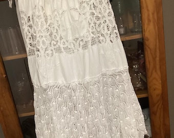 White magnolia rose boho chic  layered cotton and lace wedding skirt, fits waist 28-40 inches, free shipping