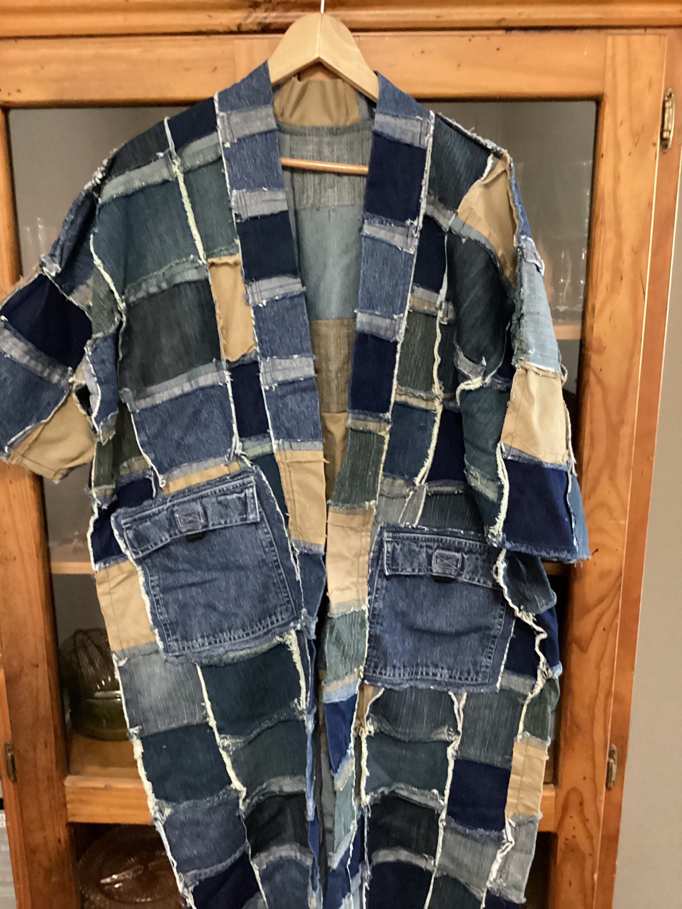 Patchwork denim top jacket mens