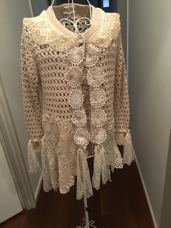 beige crochet cardigan