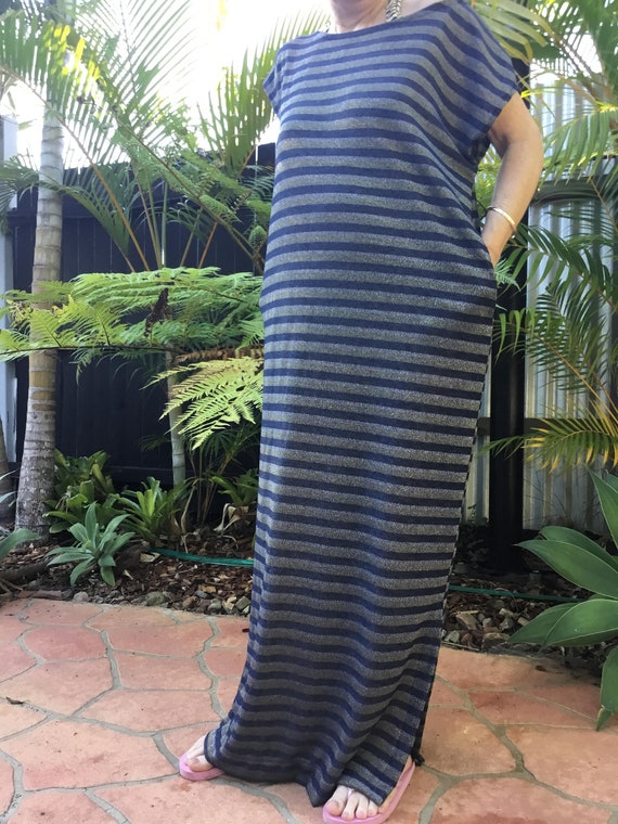 Navy Stripe Kaftan Caftan Dress Beach 