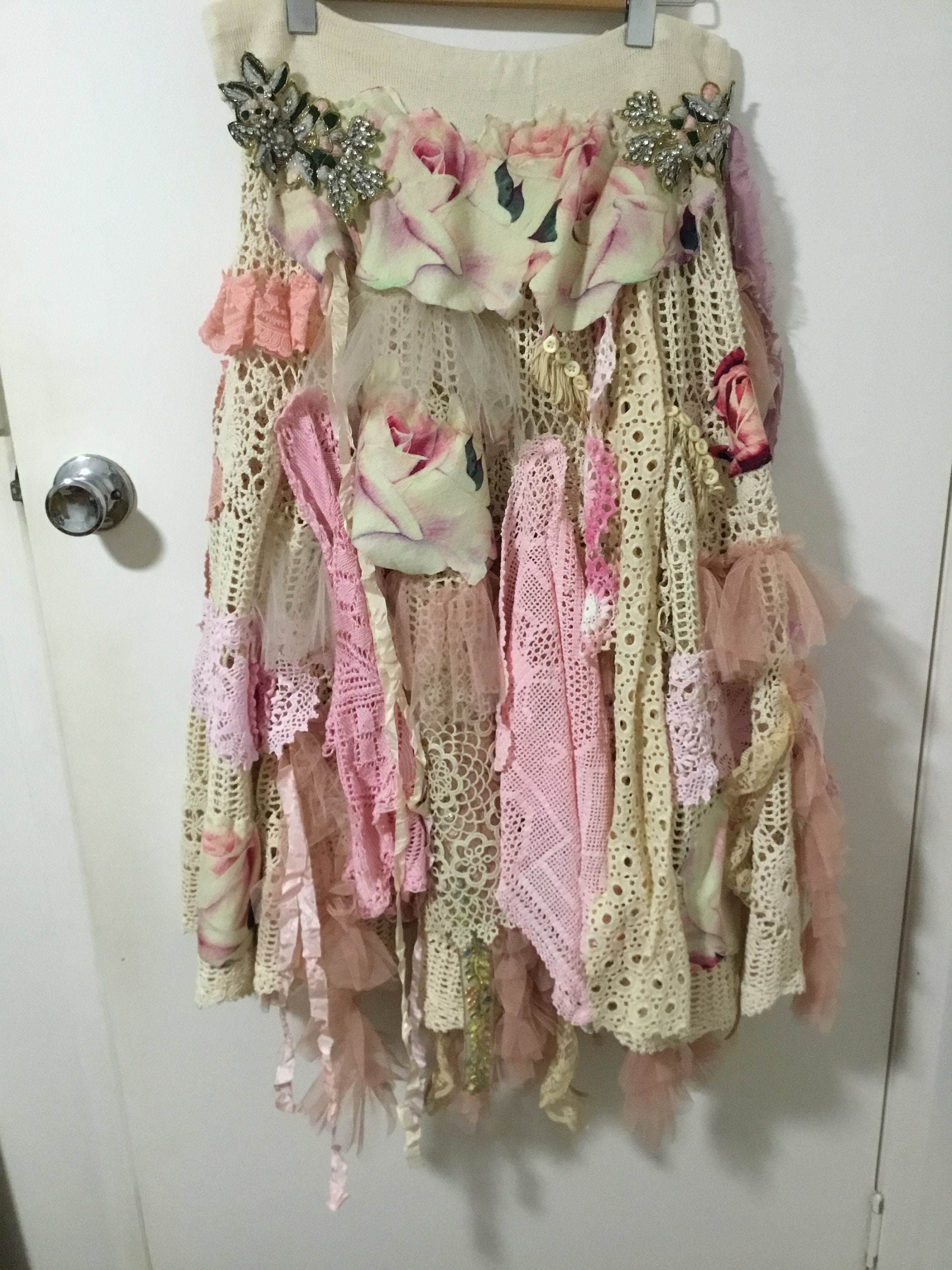 Art to wear Rose Skirt cream crochet skirt boho fairy | Etsy