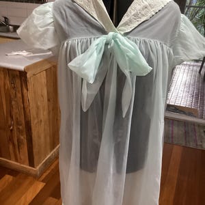 Very pale 1950s vintage nylon dressing gown, mint green nylon, womens lingerie, vintage clothing, 50s lingerie