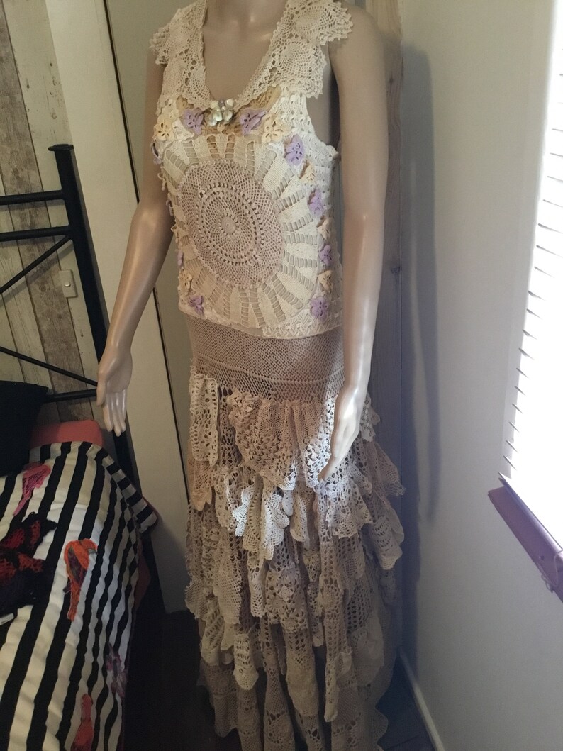 Vintage Doilie Dress Beige Crochet Doilies Wedding Dress Etsy Australia