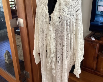 White Poiret inspired cocoon coat/jacket made from vintage tape-work lace fabric,  size M/L, free shipping