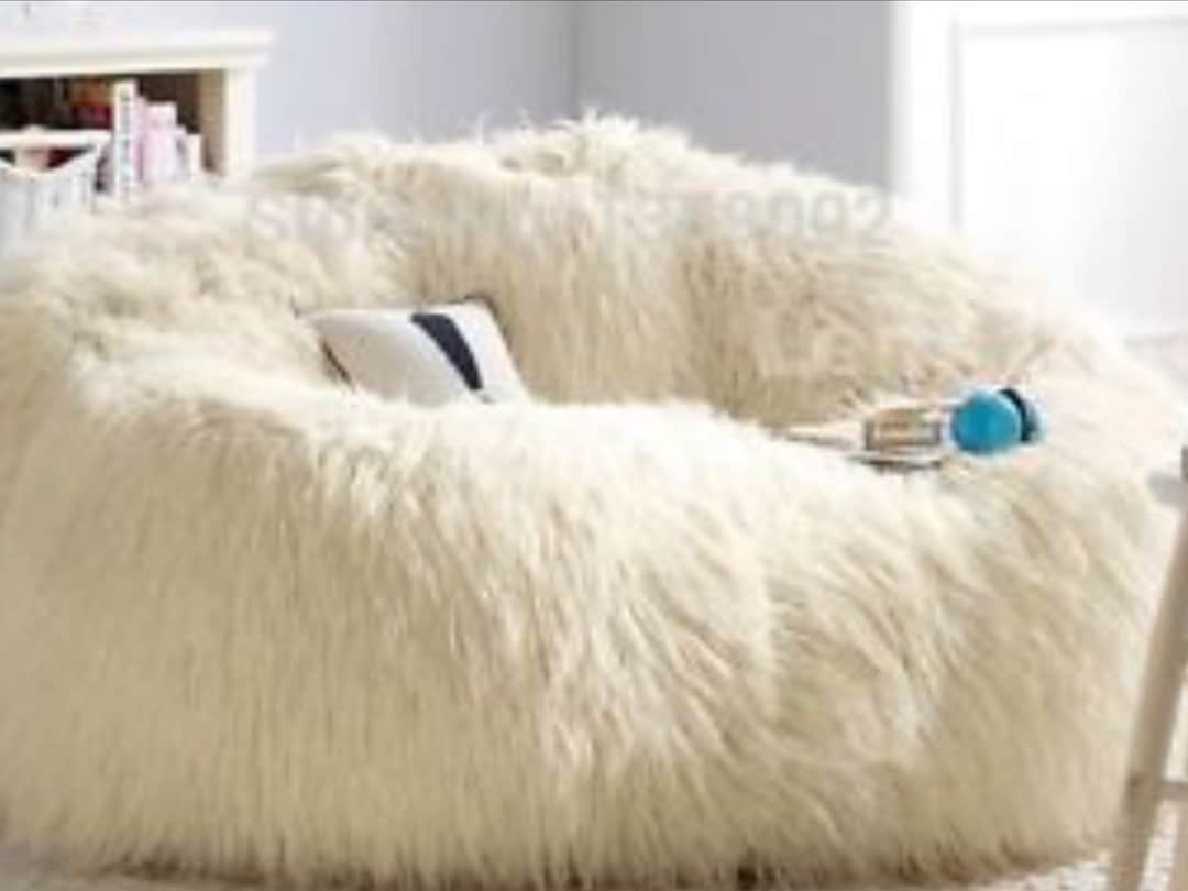 20%off Extra Large, Ivory Shaggy Faux Fur Bean Bag, Huge