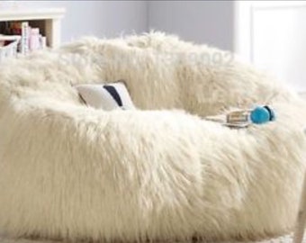 20%off Extra large, ivory shaggy faux fur bean bag, huge beanbag, minimalist bean bag, adult beanbag, cover only, Free shipping worldwide