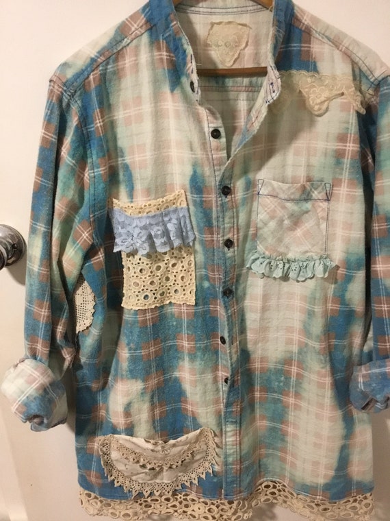Plus Size Plaid Flannel Shirt Mens Lg 