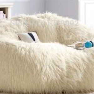 20% off ivory shaggy fur bean bag, adult beanbag, minimalist bean bag, huge bean bag, cover only, free shipping