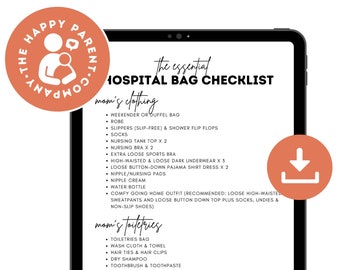 Hospital Bag Checklist Printable, Hospital Packing List, Hospital Checklist, Labor and Delivery Checklist, Instant Download