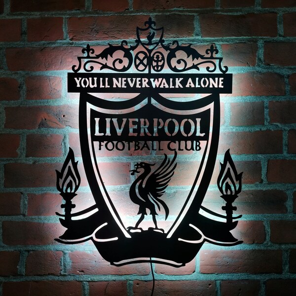 Liverpool FC Metal Sign With LED Light, You'll Never Walk Alone, Premier League Wall Art, Liverpool Fans Gift, Unique Birthday Gifts