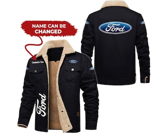 Personalized Ford Cargo Fleece Lined Cotton Jacket, Vintage Style, Customize Name And Any Logo, Ford, Ford Logo, Ford Jacket