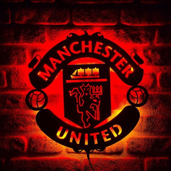 Manchester United Metal Sign With Led Lights, MANU Lighted Sign, Premier league, Lighted Wall Decor, Handmade Art, Home Decor