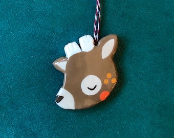 Mini Reindeer Christmas Tree Decoration; Christmas ornament; Christmas decorations; clay Christmas decorations