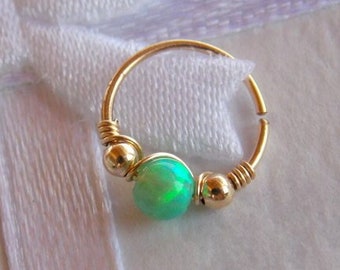 Gold filled opal hoop - opal helix - opal faith - opa nose ring - opal cartilage earring - opal piercing - opal septum - gold filled hoops