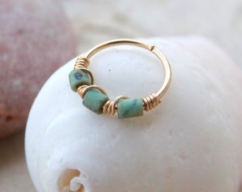 Minimalit Nose hoop - Gold Filled Ring - Gold Nose Hoop - Turquoise Nose Jewelry - Thin hoop - Nose Piercing - Nose Earring -Helix Jewelry