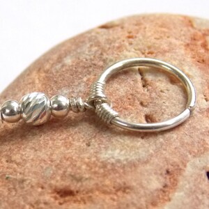 Tiny Cartilage Earring, Silver Cartilage, Beaded Cartilage Hoop ...