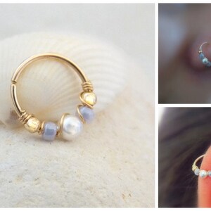 Gold filled beaded hoop - nose ring - Helix - cartilage - tragus - piercing - 20g 22g 24g - Thin tiny hoops