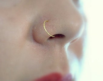 18k Gold Plated Cuff Bead Seamless Nose Nostril Hoop Ring 16 gauge 16g 8 mm 18k Gold Plated Cuff Bead Seamless Nose Nostril Hoop Ring 16 gauge 16g 8 mm