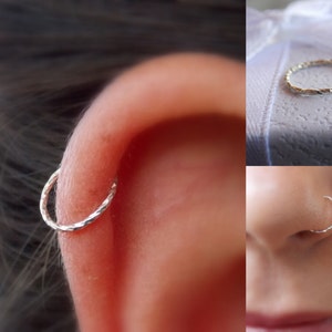 Diamond Cut Silver Nose Ring, silver nose hoop, 20 gauge nose ring, Helix hoop, silver piercing, cartilage single hoop