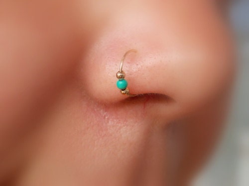 Nose Hoop Gold Filled Nose Ring Gold Nose Hoop Turquoise 