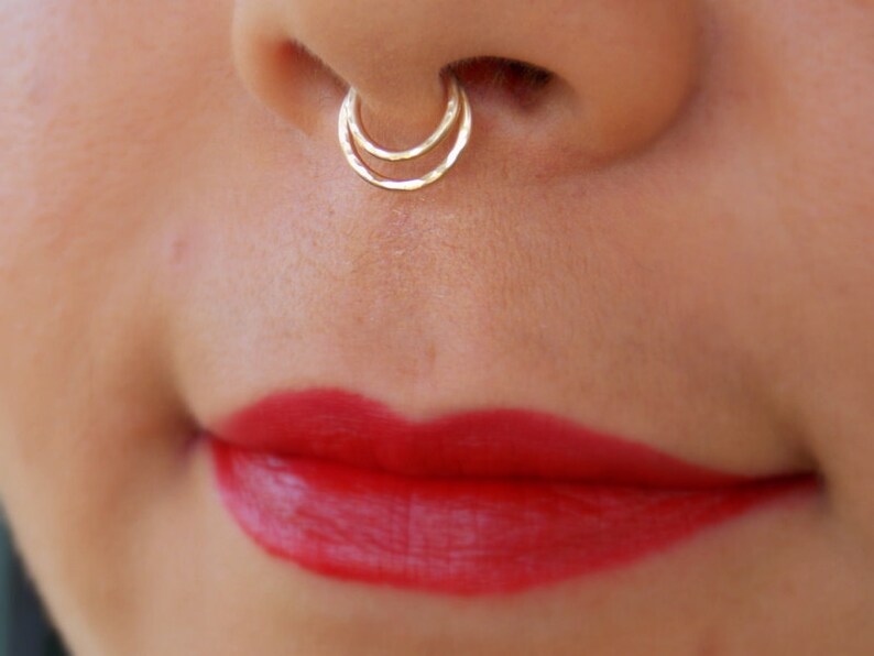 Tribal Gold Fake Septum Ring Faux Septum Ring Hammered Etsy