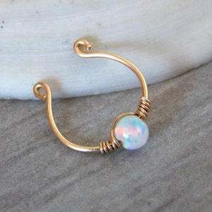 White opal fake septum clip on piercing