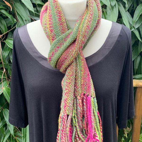 Handwoven scarf, handdyed handspun handwoven