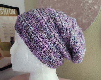 Bonnet souple/lilas aquarelle Puffy Ridges Bonnet souple/violet lavande lilas souple/adulte teint à la main chapeau/violet bohème souple