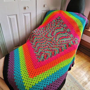 PATRÓN/Patrón afgano de crochet de vórtice neón/Patrón de manta de crochet de arcoíris neón/Patrón de manta de punto de abuela/Patrón de crochet fácil/Principiante