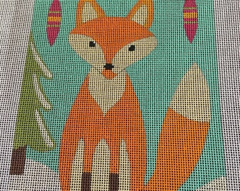 Printed 16-ct Plastic Needlepoint/Cross Sticth Fox Christmas Canvas