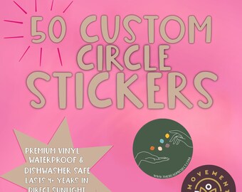 50 pegatinas circulares personalizadas, pegatinas a granel, pegatinas personalizadas y pegatinas con laminación BRILLANTE o MATE, prueba GRATIS antes de imprimir