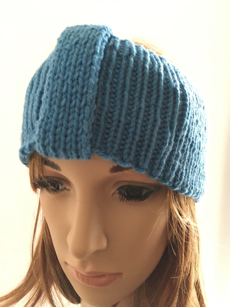 ski headband ladies hairband wide knitted headband ribbed womens headband Blue ear warmer knitted hairband