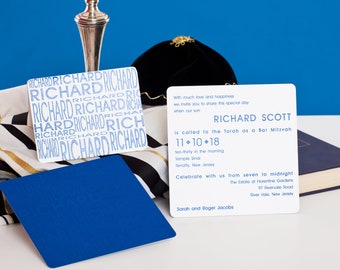 Custom Bar Mitzvah Invitation w/ Repeat Printed Name