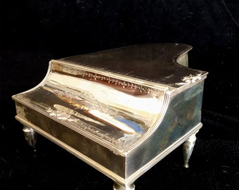 Antique extremely large and heavy  silver plates jewelry box shaped like a piano 1800s MINT