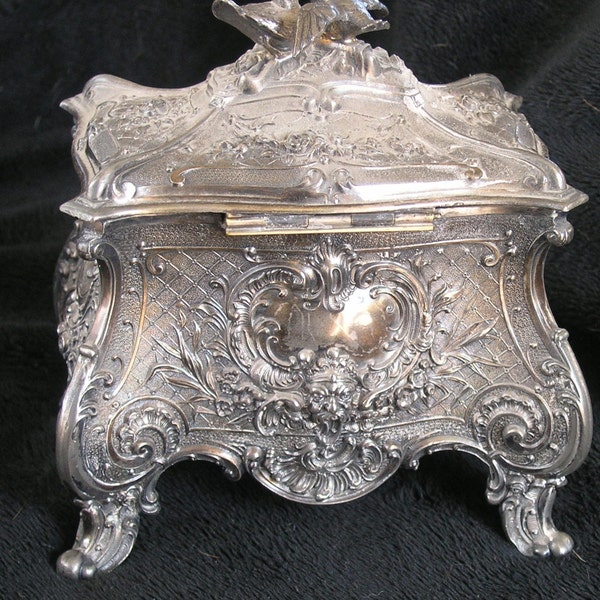 Antique WMF lined box with birds stunning very elaborate jewelry box