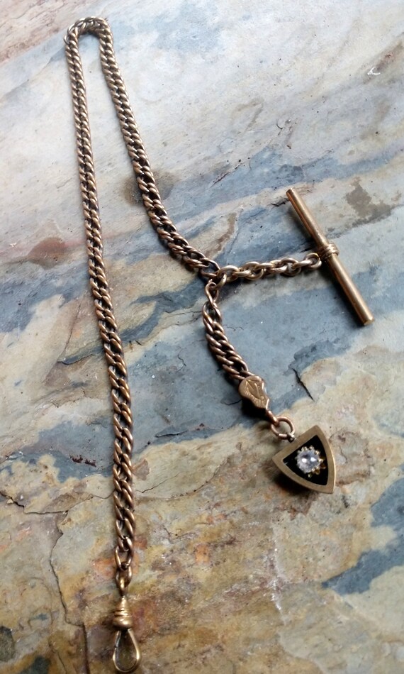 antique brass pocket watch chain with diamond chip an… Gem