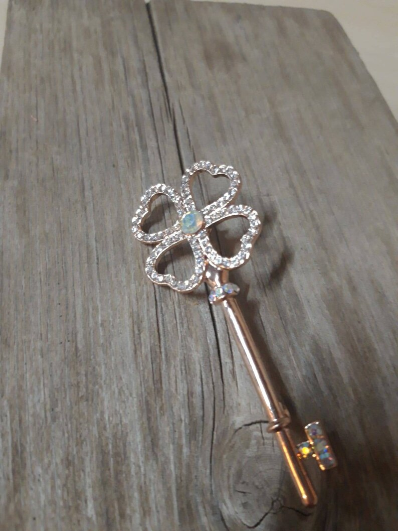 Vintage costume jewelry old pawn key brooch full of colorful crystals and details free shipping