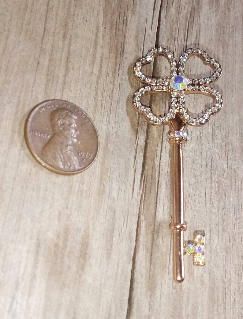 Vintage costume jewelry old pawn key brooch full of colorful crystals and details free shipping