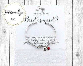 Knot Bracelet, Initial Bracelet, Personalized Bridesmaid Bracelet, Knot bangle, Knot cuff, Letter Bracelet, Will you be my Bridesmaid