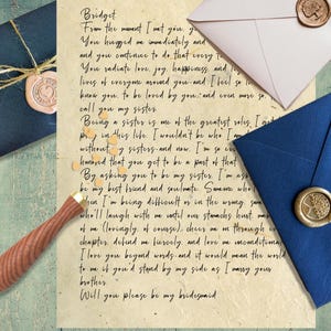 Carta de propuesta de dama de honor personalizada sellada con cera (poema en papel pergamino), ¿Serás mi dama de honor?, Carta de la novia