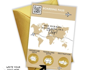 Carte d’embarquement GOLD Scratch, Carte d’embarquement personnalisée, Carte à gratter, Vacances de vacances, Voyage surprise, Invitation aérienne, DIY Scratch Reveal