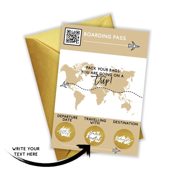 GOLD Scratch Boarding pass, Custom Boarding Pass, Scratch Card, Holiday vacation, Surprise Trip, Airline invitation, DIY Scratch Reveal