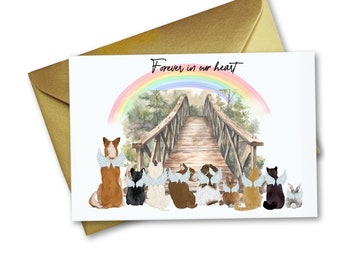 Rainbow Bridge Pet Sympathy Memorial Folded Card with Envelope (Rainbow Bridge Card), Dog Pet Cat loss in Memory Card
