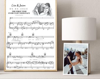 Personalized A4 or 8 x 10 Custom Portrait Drawing Sketch Paper Wedding Anniversary Song Sheet Music